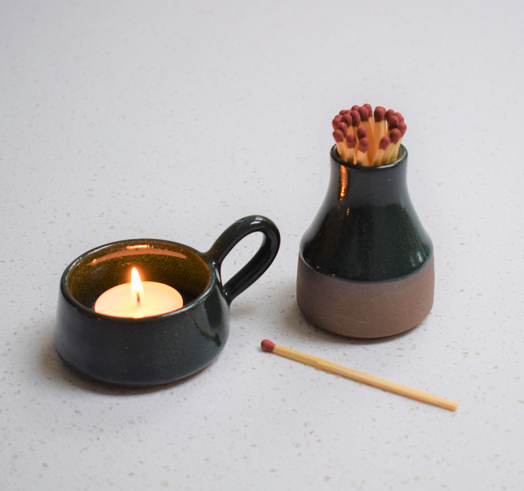 Stoneware Tealight In Forest Green