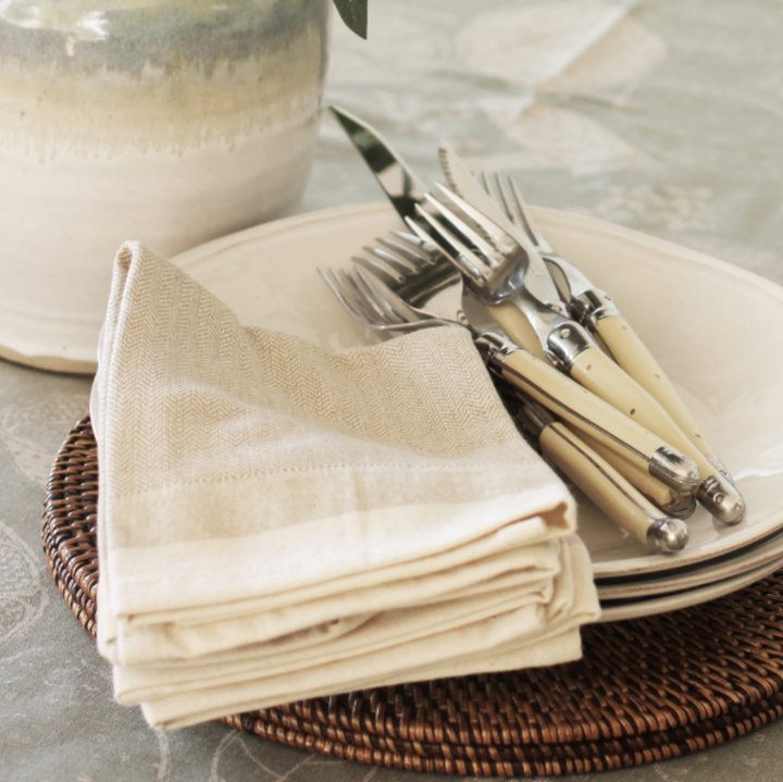 4 Cotton Herringbone Napkins - Taupe
