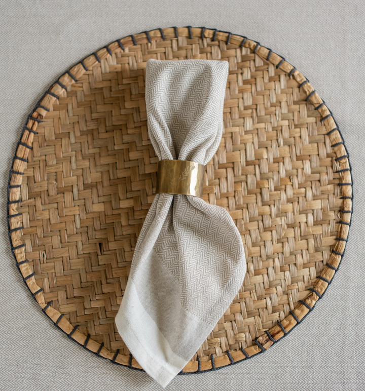4 Cotton Herringbone Napkins - Taupe