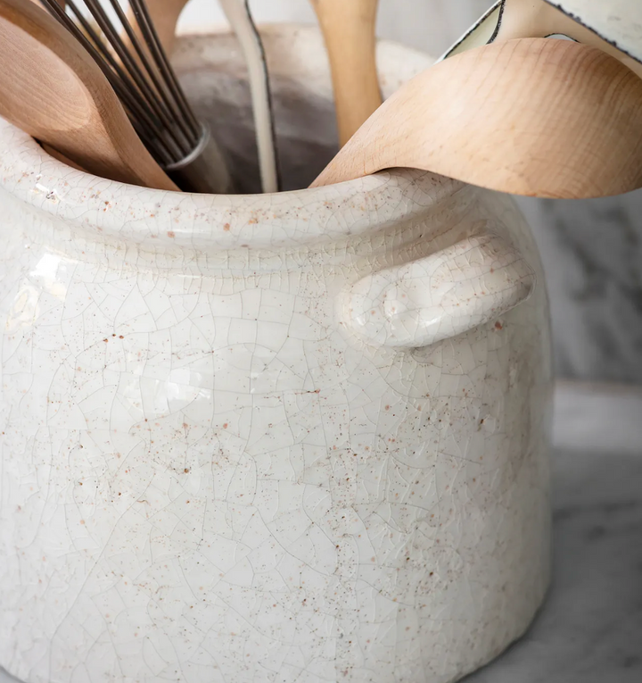 Ravello Crackle Glaze Pot With Handles - White