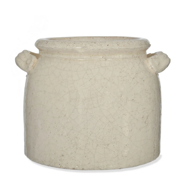 Ravello Crackle Glaze Pot With Handles - White