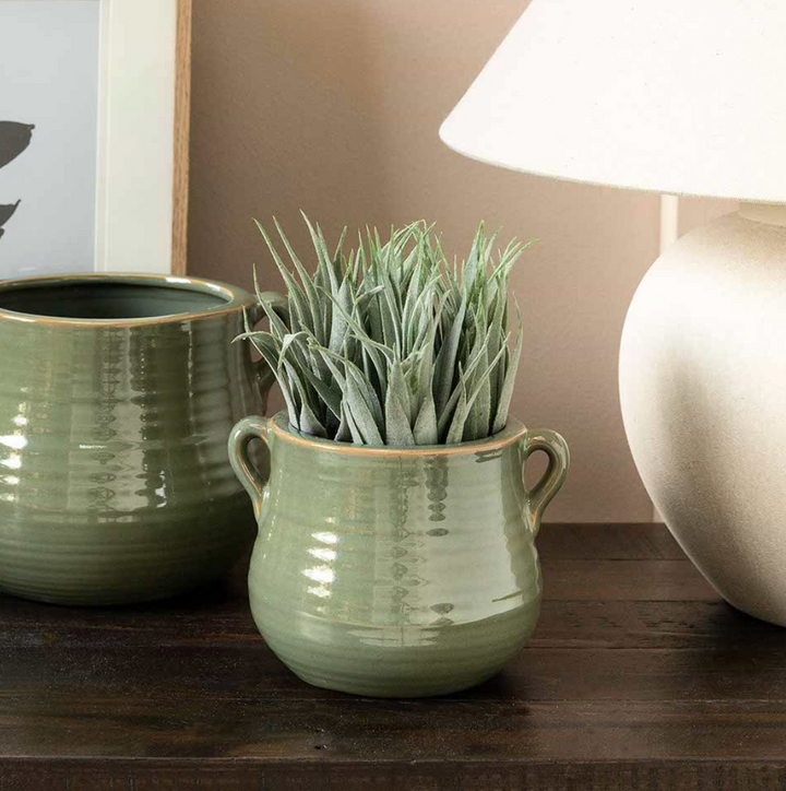 Mills Indoor Plant Pot With Handles - Rosemary Green