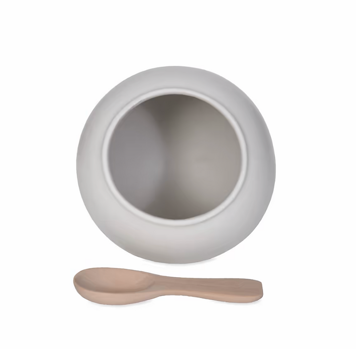 Salt Cellar With Wooden Spoon -  Chalk White