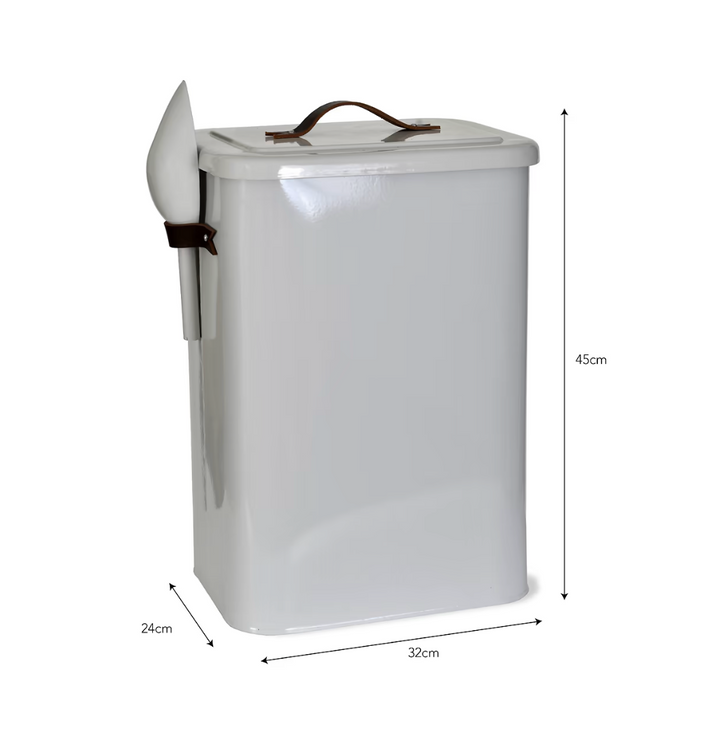 Large Pet Food Bin With Leather Handle - Chalk White
