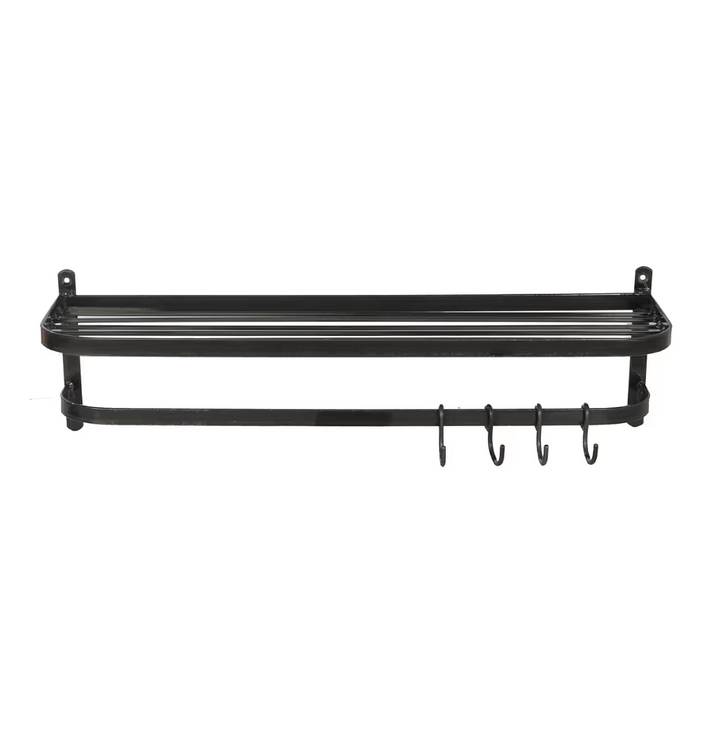 Railway Carriage Style Shelf With Hooks - Dark Grey