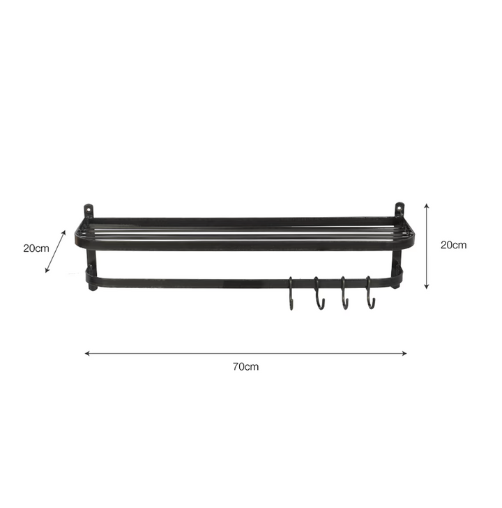 Railway Carriage Style Shelf With Hooks - Dark Grey