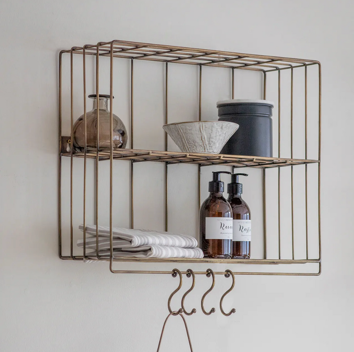 Metal Wall Rack With Hooks - Antique Brass