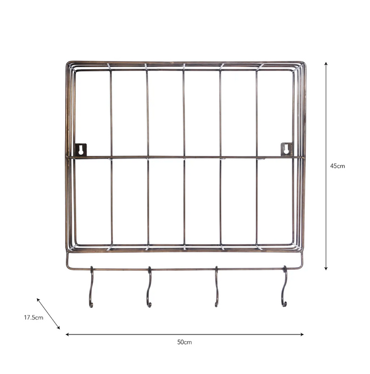 Metal Wall Rack With Hooks - Antique Brass