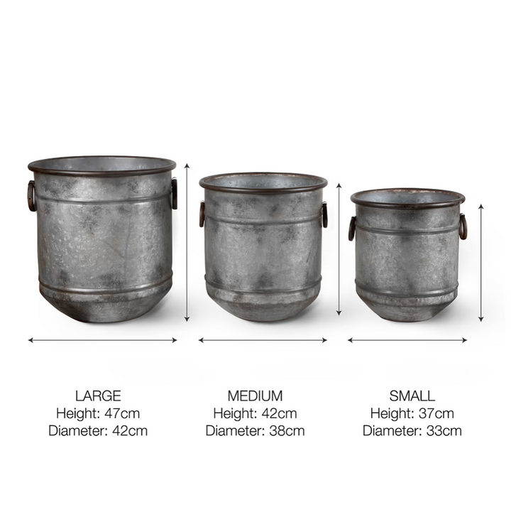 Galvanised Steel Planters - Set Of 3