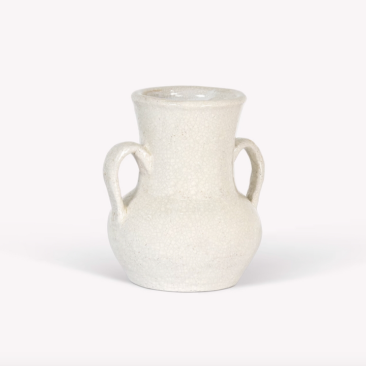 Ravello Crackle Glaze Vase With Large Handles - White