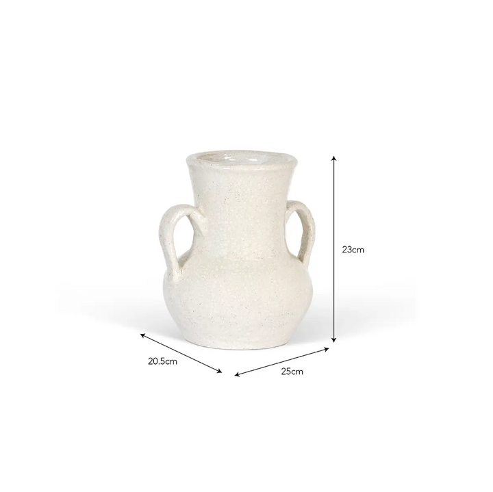 Ravello Crackle Glaze Vase With Large Handles - White