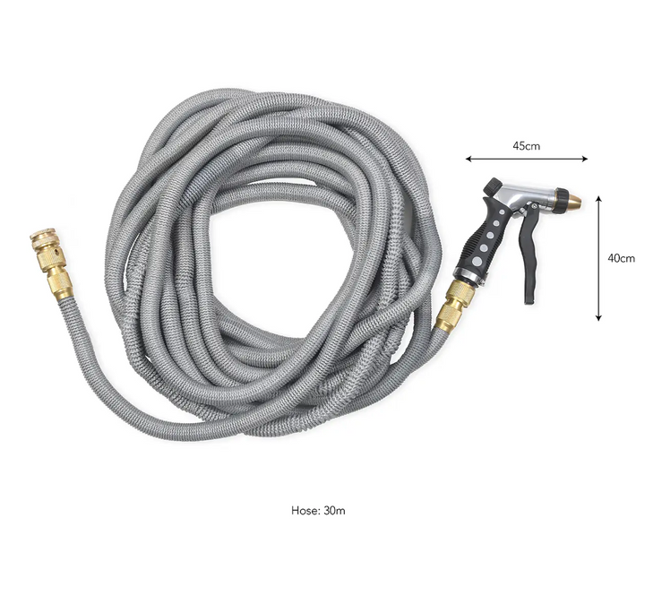 30m Hose Pipe & Adjustable Spray Gun - Grey