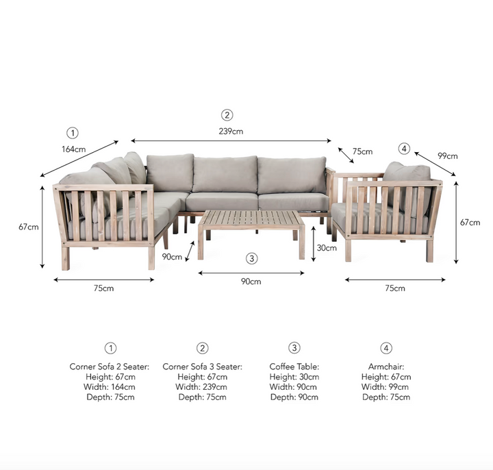 Outdoor Acacia Wood Corner Sofa Set
