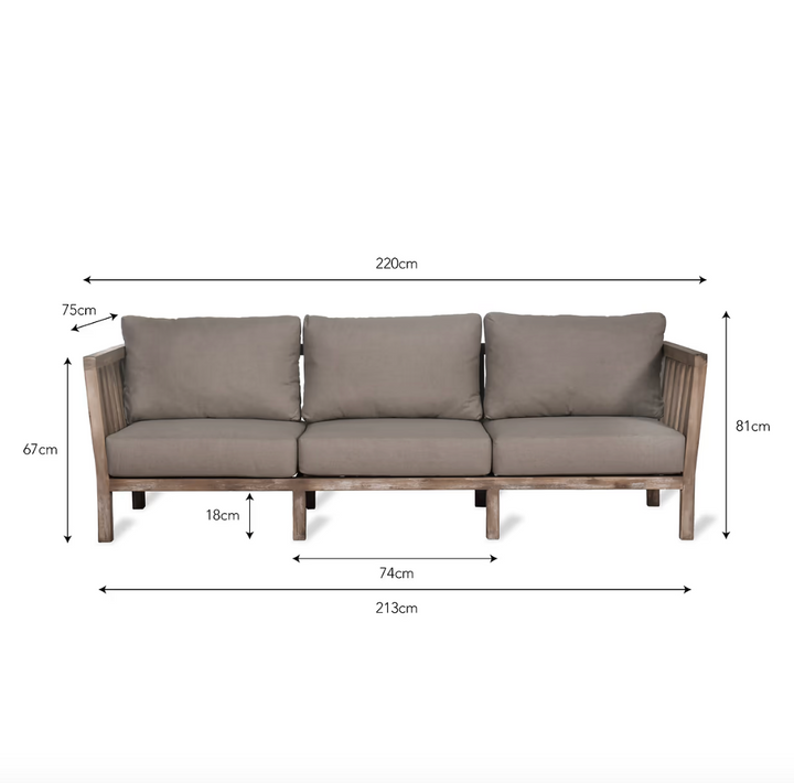 Outdoor Acacia Wood 3 Seater Sofa