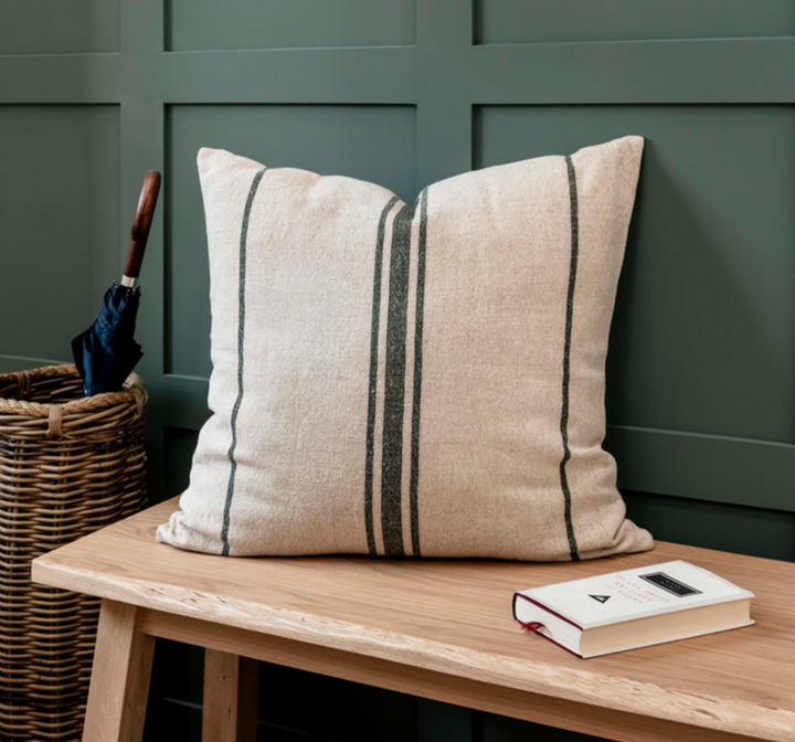 Striped Cushion - Beige & Forest Green - 60x60cm