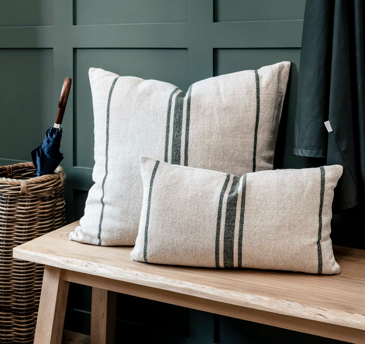 Striped Cushion - Beige & Forest Green - 60x60cm