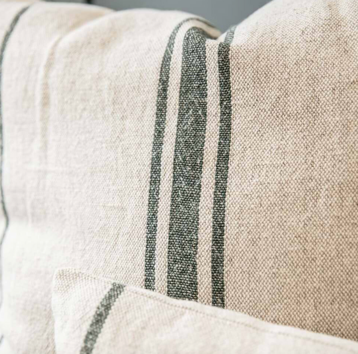Striped Cushion - Beige & Forest Green - 60x60cm