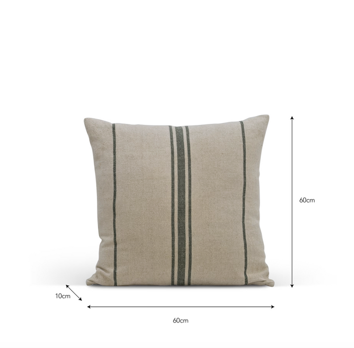 Striped Cushion - Beige & Forest Green - 60x60cm