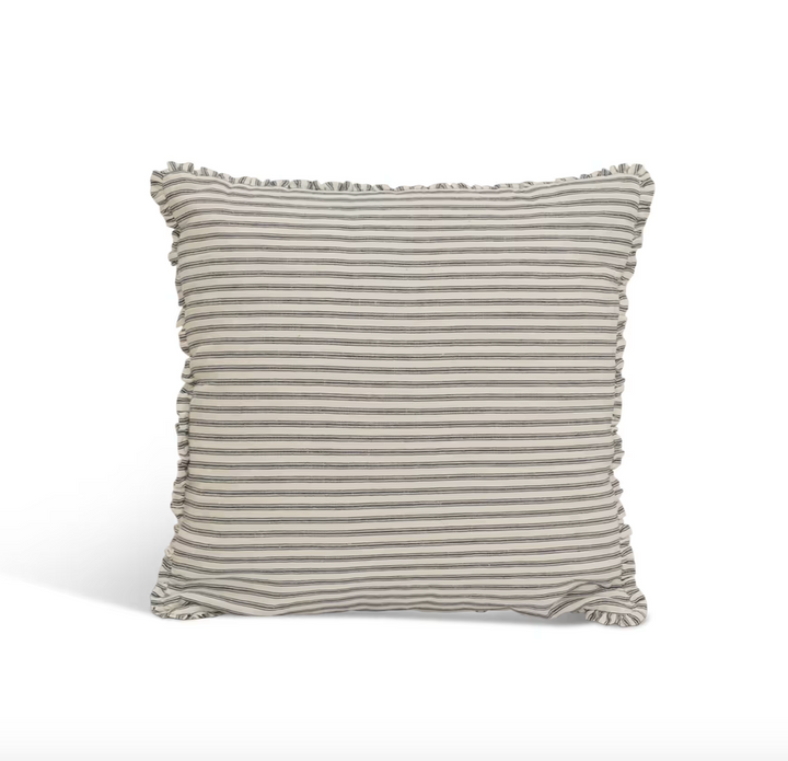 Striped Frilled Cushion - Beige & Ink - 60x60cm