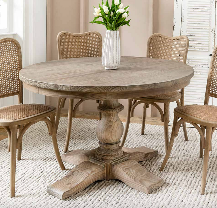 Natural Reclaimed Pine Round Dining Table – Farmhouse