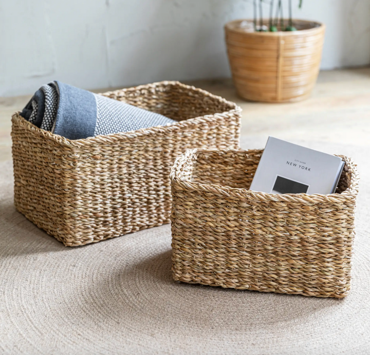 Natural Brading Rectangular Baskets - Set Of 2