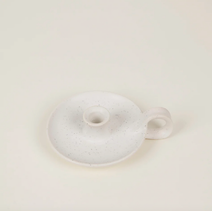 White Speckle, 1/2" Candle Holder with Handle
