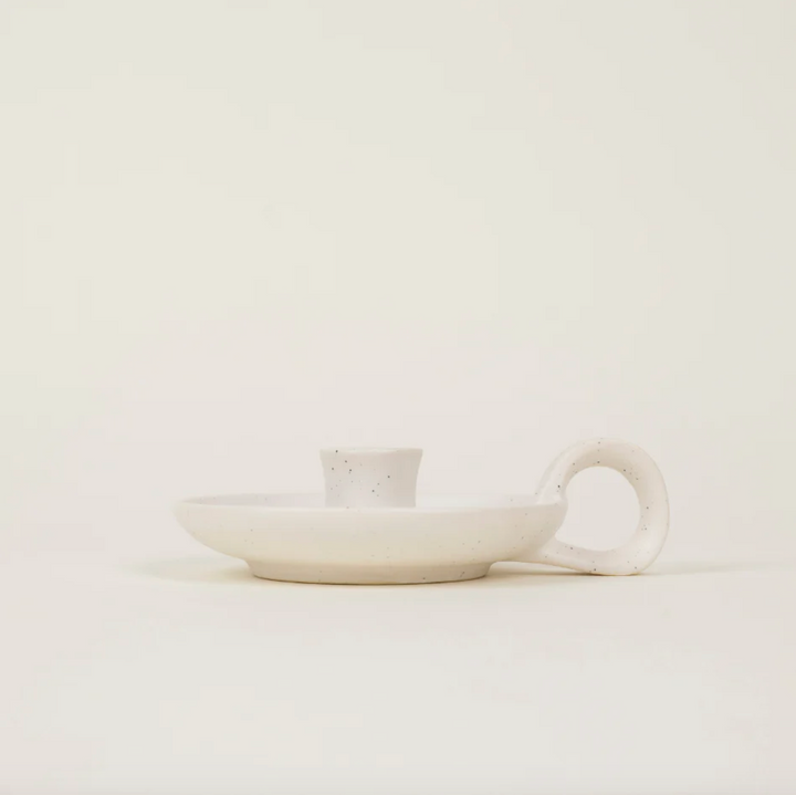 White Speckle, 1/2" Candle Holder with Handle