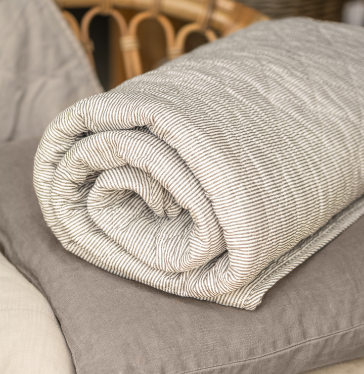 Striped Throw - White & Mushroom Grey