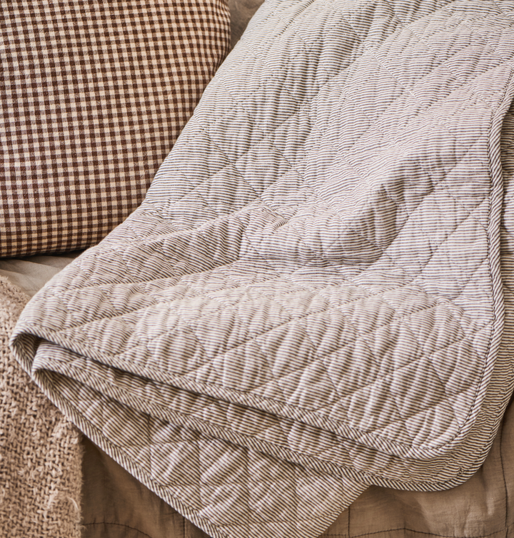 Striped Throw - White & Mushroom Grey