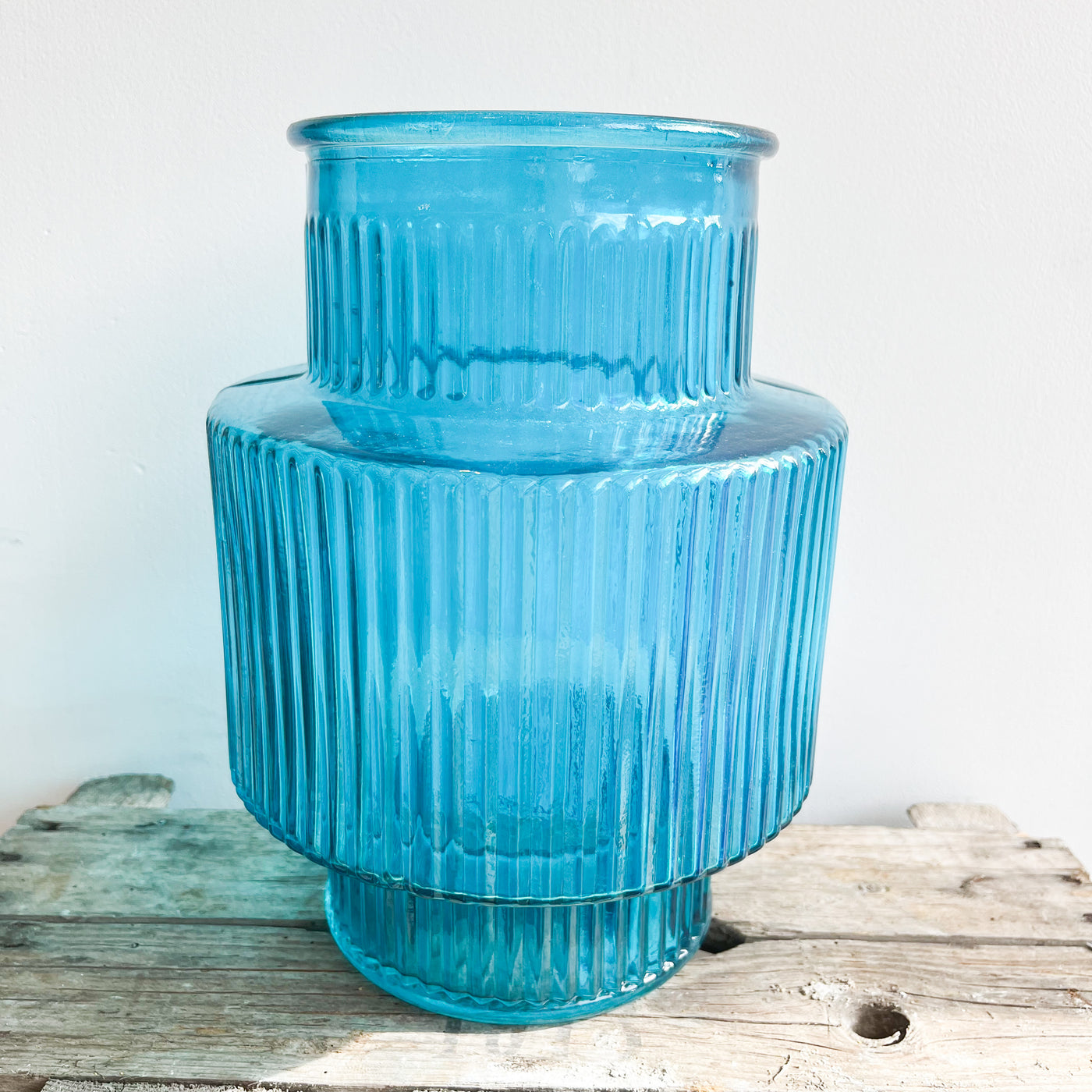 70’s Style Ribbed Glass Vase - Turquoise - H25cm