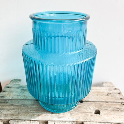 70’s Style Ribbed Glass Vase - Turquoise - H25cm