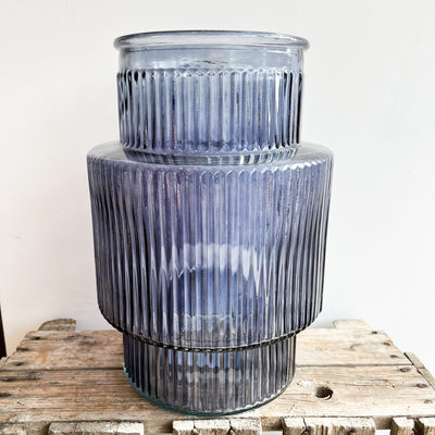 70’s Style Ribbed Glass Vase - Grey - H30cm