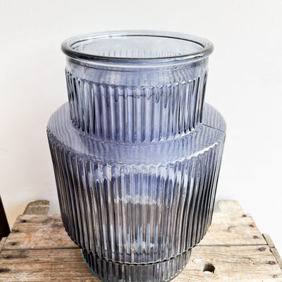 70’s Style Ribbed Glass Vase - Grey - H30cm