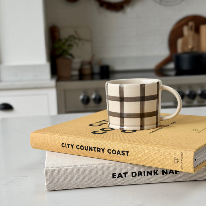 Gingham Check Mug in Pebble Grey