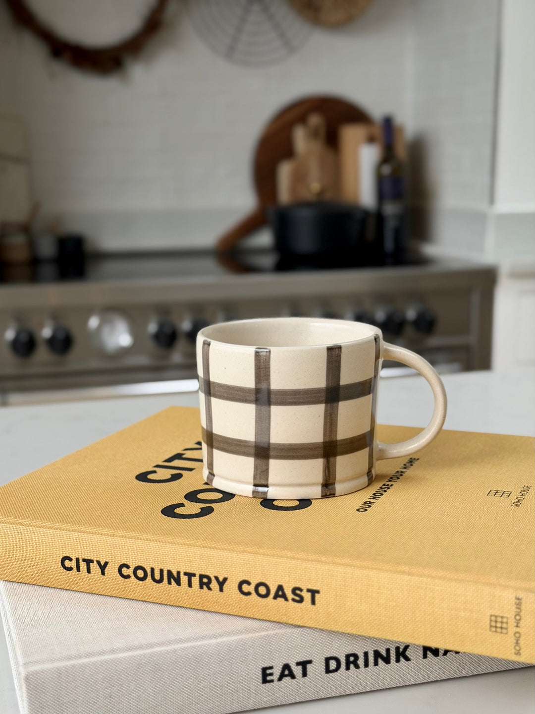 Gingham Check Mug in Pebble Grey