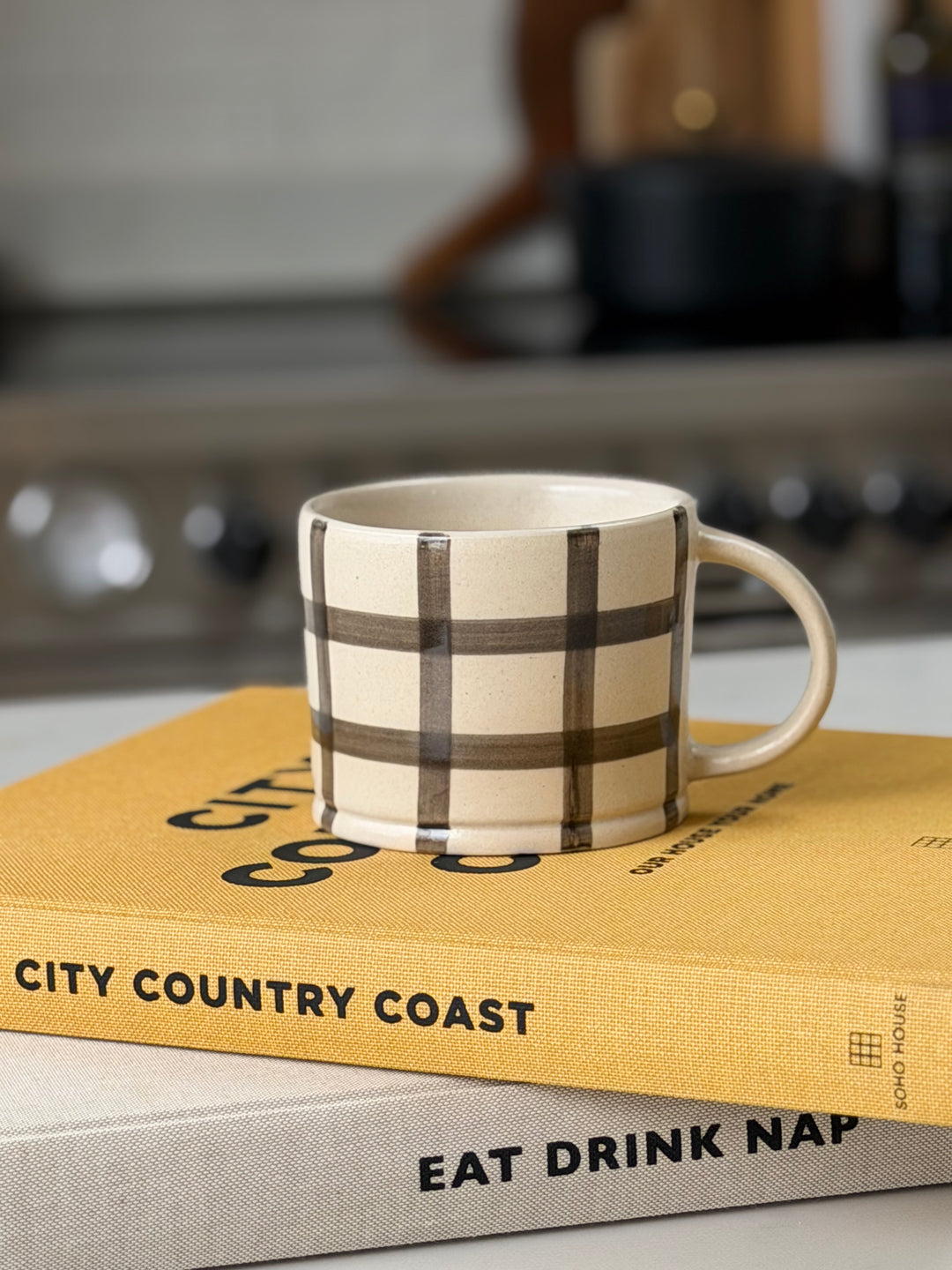 Gingham Check Mug in Pebble Grey