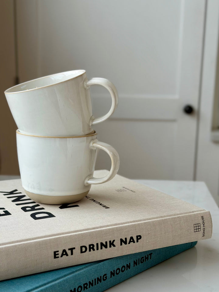 Set Of 2 Mugs - White &amp; Natural