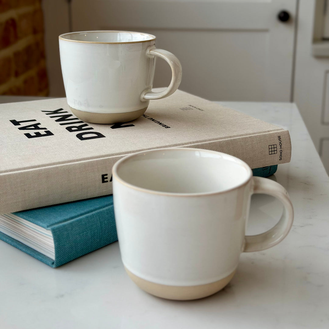 Set Of 2 Mugs - White &amp; Natural