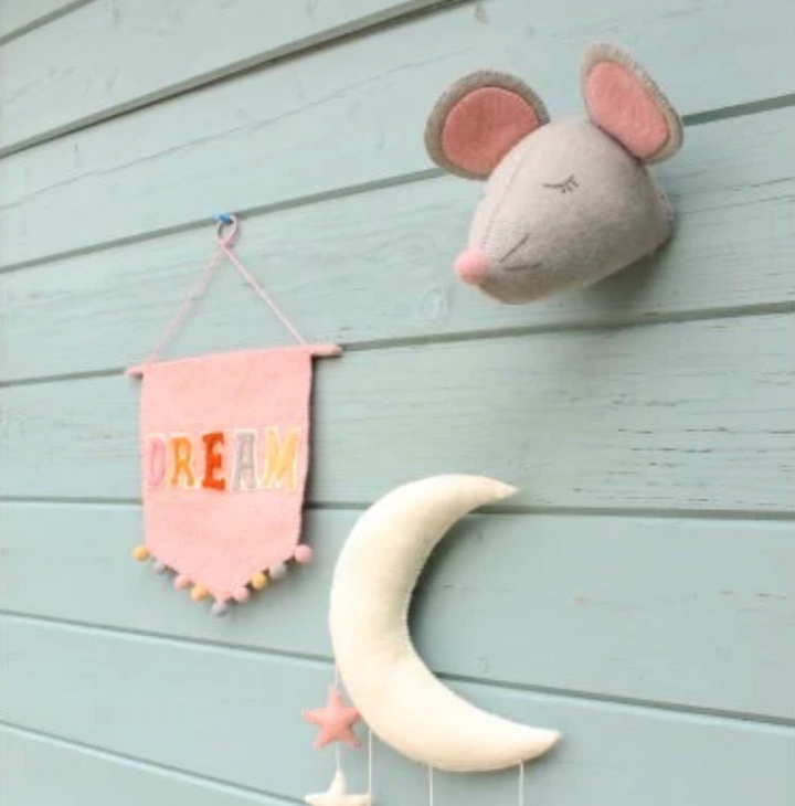 Fiona Walker England - Sleepy Mouse Head Wall Hanging