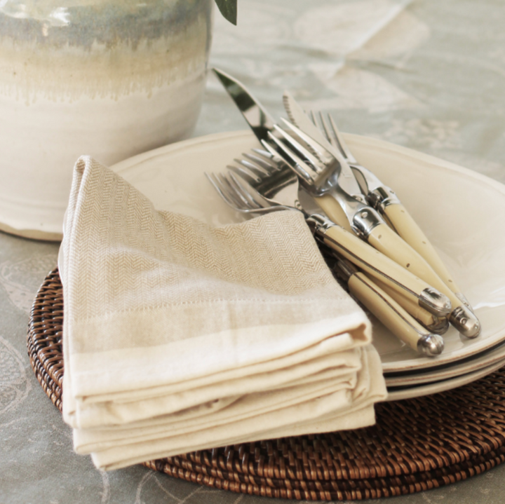 Raine & Humble - 4 Cotton Herringbone Napkins - Taupe