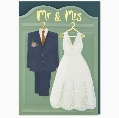 Raspberry Blossom - Mr & Mrs Outfit Wedding Card