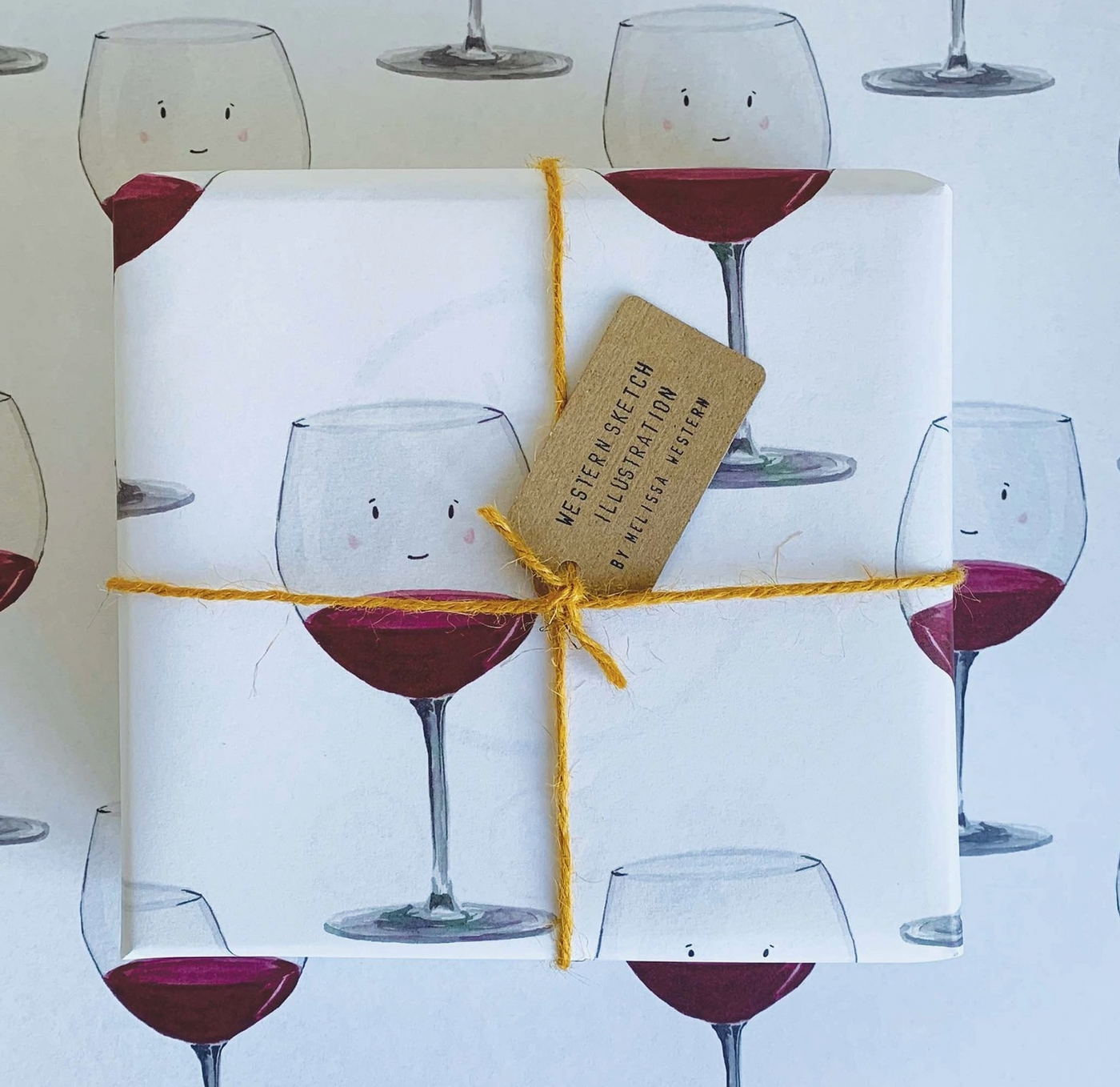 Western Sketch - Gift Wrap - Red Wine Glass