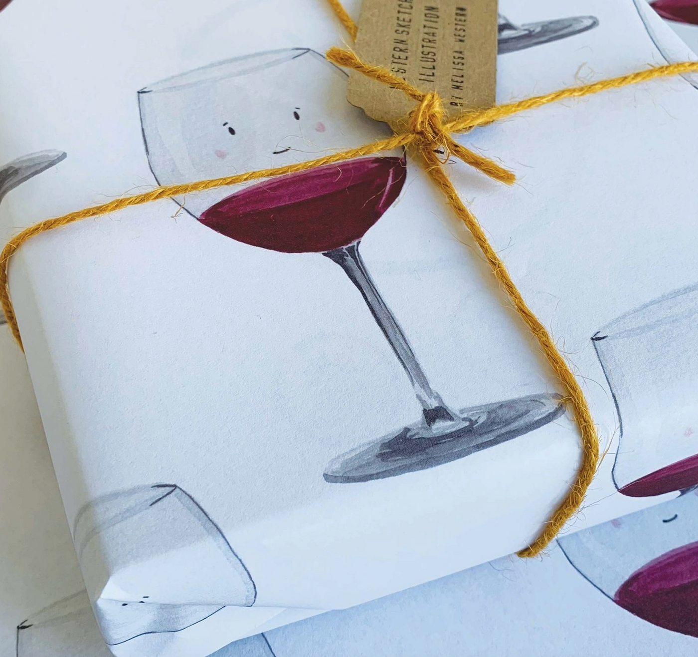 Western Sketch - Gift Wrap - Red Wine Glass