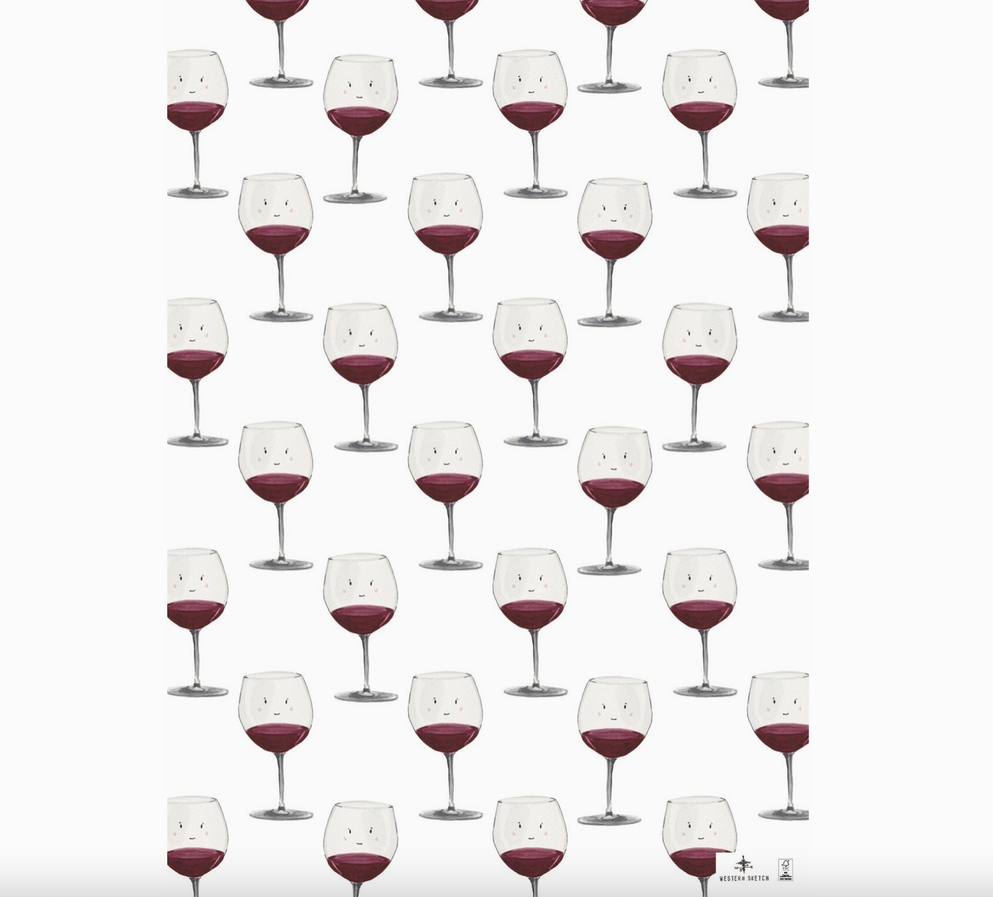 Western Sketch - Gift Wrap - Red Wine Glass