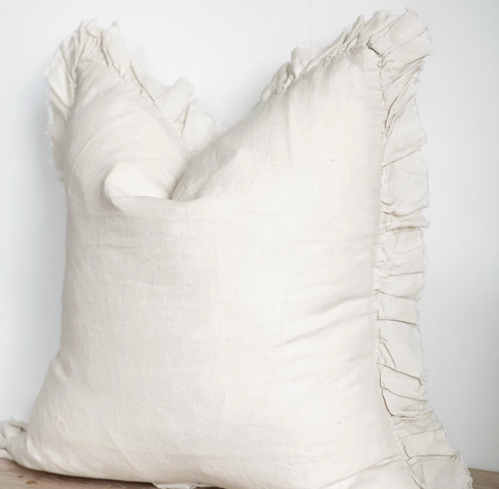 Ellenvale - Ruffled Linen Cushion Cover - Cream