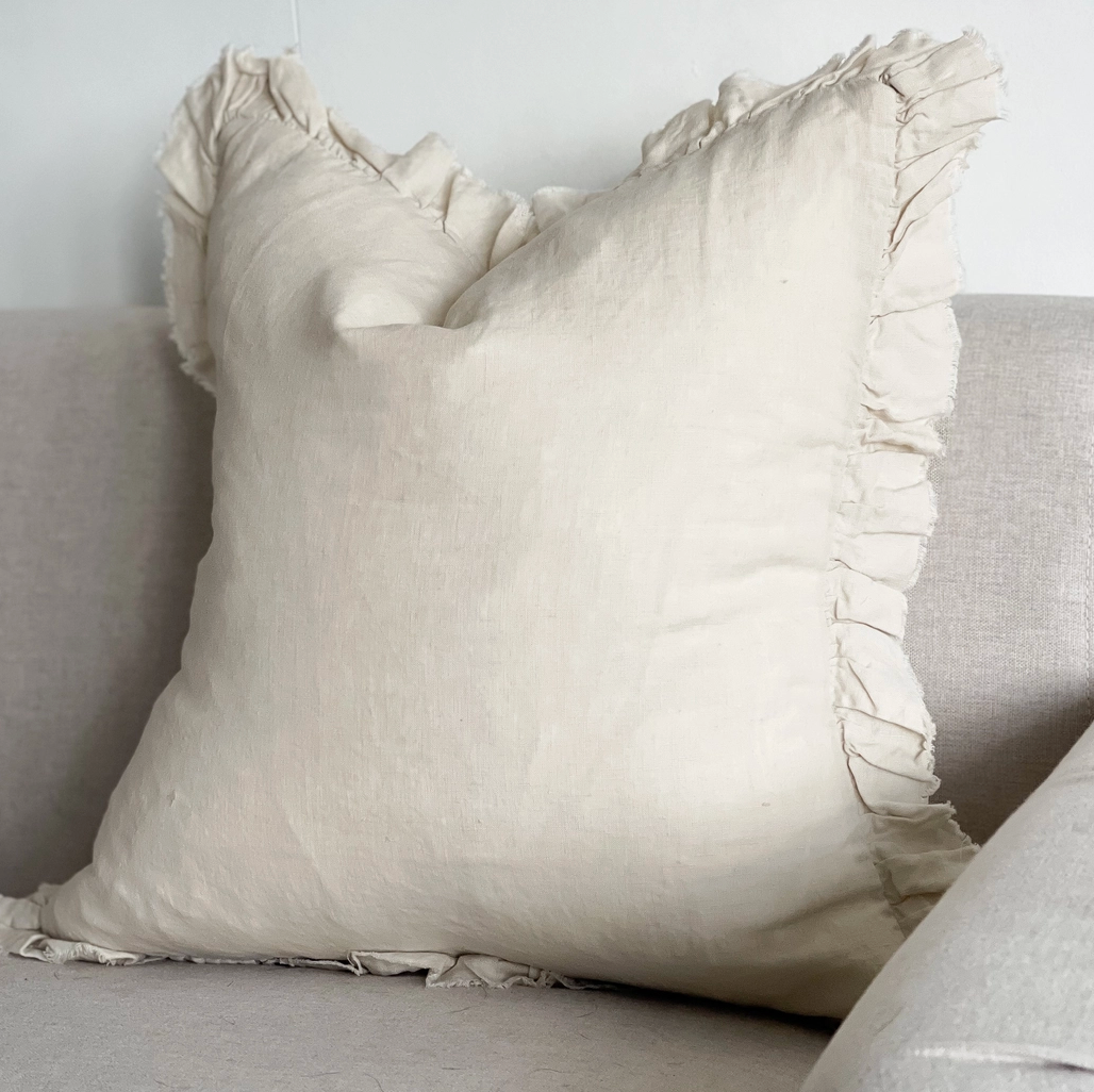 Ellenvale - Ruffled Linen Cushion Cover - Cream