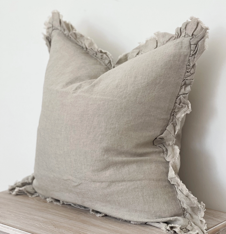 Ellenvale - Ruffled Linen Cushion Cover - Beige