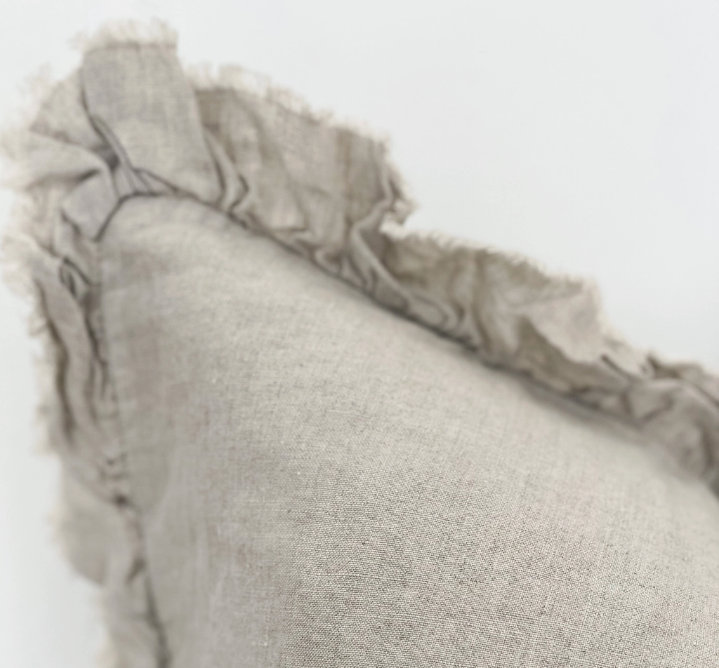 Ellenvale - Ruffled Linen Cushion Cover - Beige
