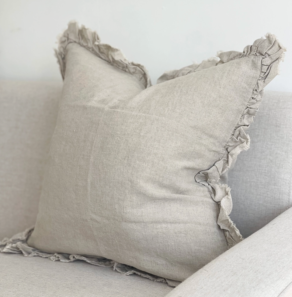 Ellenvale - Ruffled Linen Cushion Cover - Beige