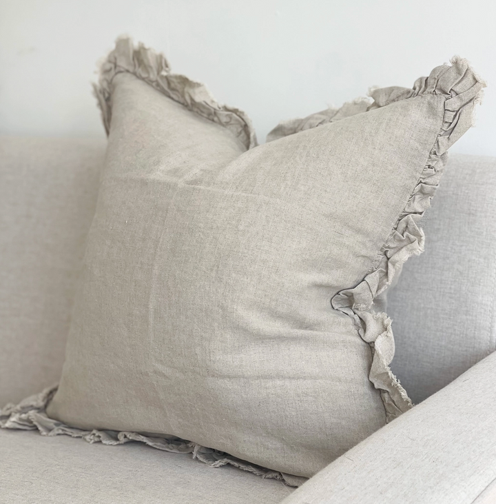 Ellenvale - Ruffled Linen Cushion Cover - Beige